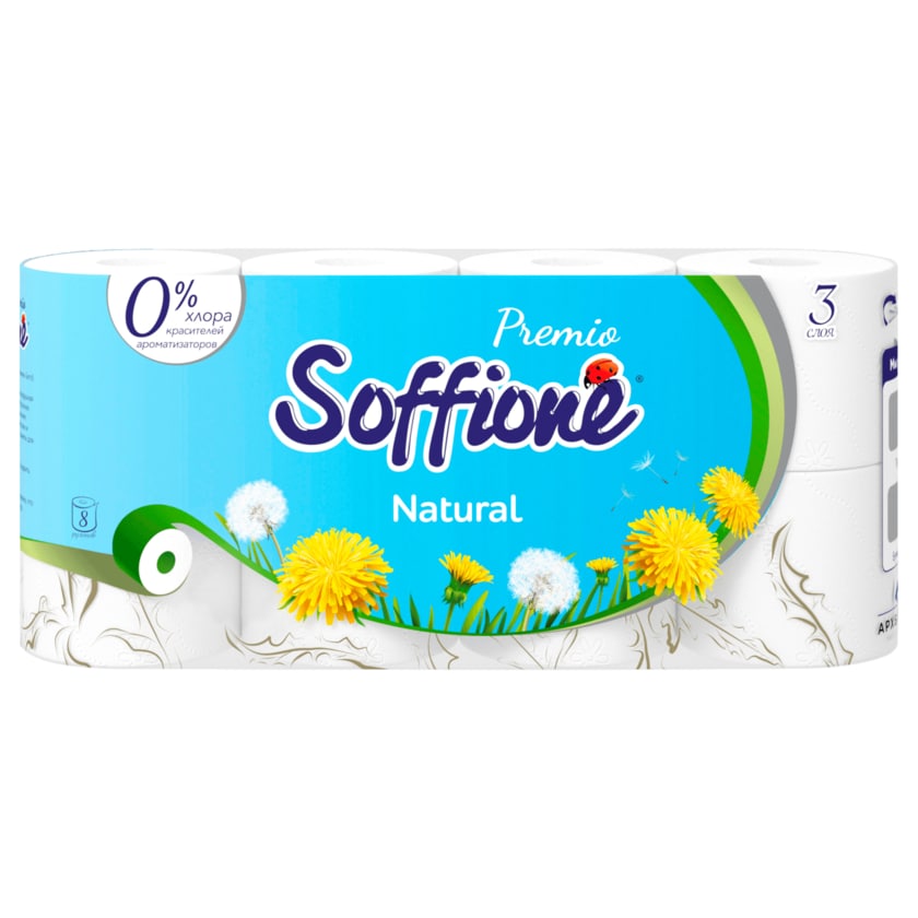 Soffione Premio Toilettenpapier Natural 3-lagig 8x150 Blatt